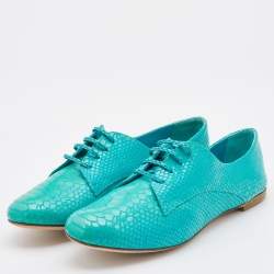 Casadei Turquoise Blue Python Embossed Leather Lace Up Oxfords Size 38
