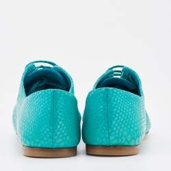 Casadei Turquoise Blue Python Embossed Leather Lace Up Oxfords Size 38