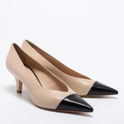 Pre Owned Casadei Beige/Black Leather Pointed Toe Pumps Size 40