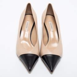 Pre Owned Casadei Beige/Black Leather Pointed Toe Pumps Size 40