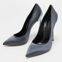 Pre Owned Casadei Dark Grey Satin Blade Pumps Size 38