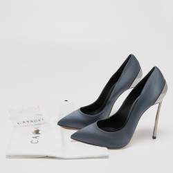 Pre Owned Casadei Dark Grey Satin Blade Pumps Size 38