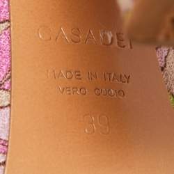 Pre Owned Casadei Pink /Beige Patent Leather and Leather Floral Print Ankle Strap Platform Sandals Size 39
