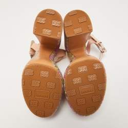 Pre Owned Casadei Pink /Beige Patent Leather and Leather Floral Print Ankle Strap Platform Sandals Size 39