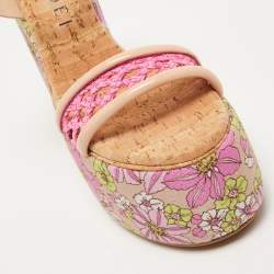 Pre Owned Casadei Pink /Beige Patent Leather and Leather Floral Print Ankle Strap Platform Sandals Size 39