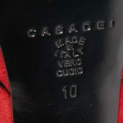 Casadei Red Suede Buckle Detail Platform Peep Toe Sandals Size 40