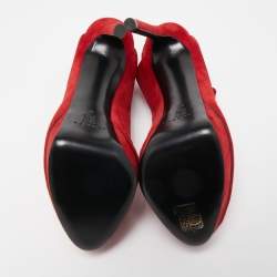 Casadei Red Suede Buckle Detail Platform Peep Toe Sandals Size 40