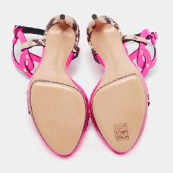 Pre Owned Casadei Fuschia Pink Patent and Snakeskin Embossed Roccia Ankle Strap Sandals Size 38