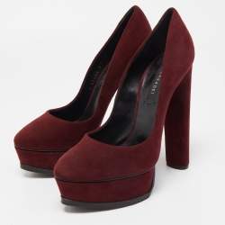 Pre Owned Casadei Burgundy Suede Platform Pumps Size 36.5