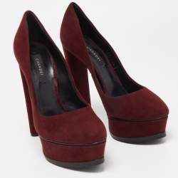 Pre Owned Casadei Burgundy Suede Platform Pumps Size 36.5