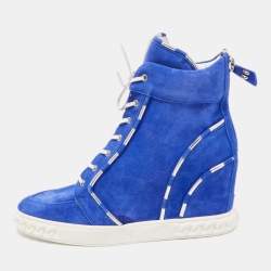 Pre Owned Casadei Blue Suede Wedge High Top Sneakers Size 40