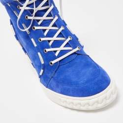Pre Owned Casadei Blue Suede Wedge High Top Sneakers Size 40