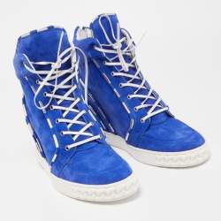 Pre Owned Casadei Blue Suede Wedge High Top Sneakers Size 40
