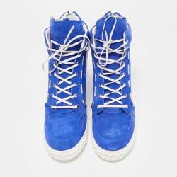 Pre Owned Casadei Blue Suede Wedge High Top Sneakers Size 40