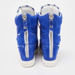 Pre Owned Casadei Blue Suede Wedge High Top Sneakers Size 40