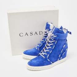 Pre Owned Casadei Blue Suede Wedge High Top Sneakers Size 40