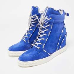 Pre Owned Casadei Blue Suede Wedge High Top Sneakers Size 40