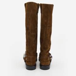 Casadei Brown Suede Chain Detail Knee Length Boots Size 40