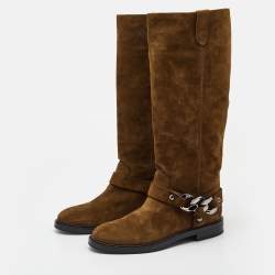 Casadei Brown Suede Chain Detail Knee Length Boots Size 40