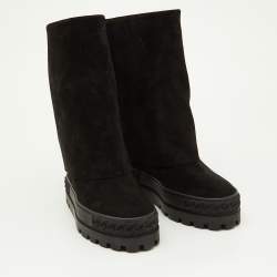 Pre Owned Casadei Black Suede Platform Ankle Boots Size 37