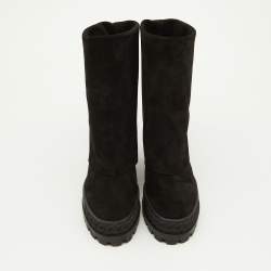 Pre Owned Casadei Black Suede Platform Ankle Boots Size 37