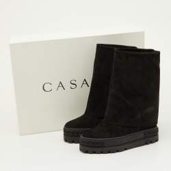Pre Owned Casadei Black Suede Platform Ankle Boots Size 37