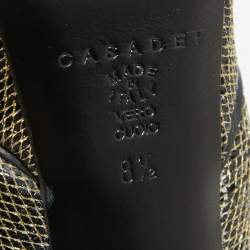 Casadei Gold/Black Glitter & Lame Fabric Daisy Peep Toe Pumps Size 38.5