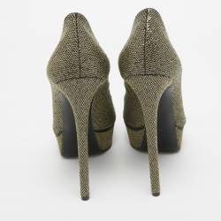 Casadei Gold/Black Glitter & Lame Fabric Daisy Peep Toe Pumps Size 38.5
