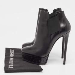 Pre Owned Casadei Black Leather Ankle  Boots Size 38