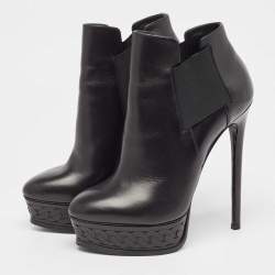 Pre Owned Casadei Black Leather Ankle  Boots Size 38