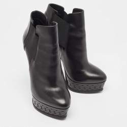 Pre Owned Casadei Black Leather Ankle  Boots Size 38