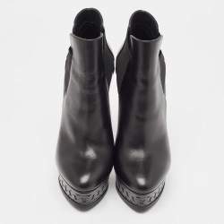 Pre Owned Casadei Black Leather Ankle  Boots Size 38