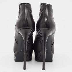 Pre Owned Casadei Black Leather Ankle  Boots Size 38