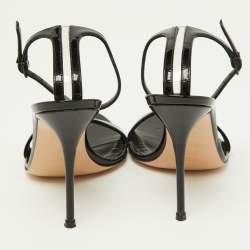 Pre Owned Casadei Black Patent Leather Ankle Strap Sandals Size 37.5