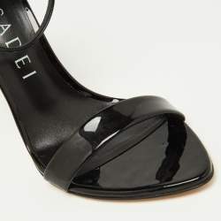 Pre Owned Casadei Black Patent Leather Ankle Strap Sandals Size 37.5