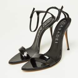 Pre Owned Casadei Black Patent Leather Ankle Strap Sandals Size 37.5
