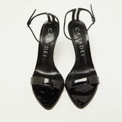 Pre Owned Casadei Black Patent Leather Ankle Strap Sandals Size 37.5