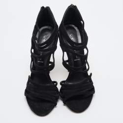 Pre Owned Casadei Black Suede and Crystal Heel Ankle Strap Sandals Size 39