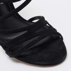 Pre Owned Casadei Black Suede and Crystal Heel Ankle Strap Sandals Size 39