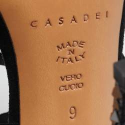 Pre Owned Casadei Black Suede and Crystal Heel Ankle Strap Sandals Size 39
