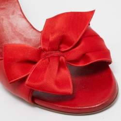 Casadei Red Leather and Fabric Bow Slide Sandals Size 39