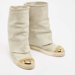 Pre Owned Casadei Grey Suede Embellished Metal Cap Toe Wedge Sneakers Size 39