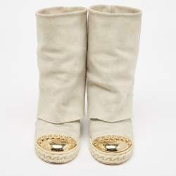 Pre Owned Casadei Grey Suede Embellished Metal Cap Toe Wedge Sneakers Size 39