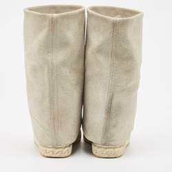 Pre Owned Casadei Grey Suede Embellished Metal Cap Toe Wedge Sneakers Size 39