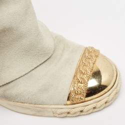 Pre Owned Casadei Grey Suede Embellished Metal Cap Toe Wedge Sneakers Size 39