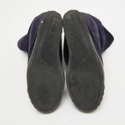 Pre Owned Casadei Navy Blue Suede Embellished Metal Cap Toe Fold-Over Wedge Sneakers Size 38