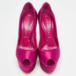 Casadei Pink Satin Peep Toe Platform Pumps Size 36