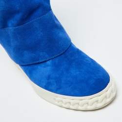 Pre Owned Casadei Blue Suede Wedge Mid Calf Boots Size 40