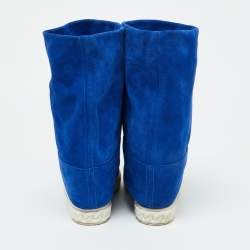Pre Owned Casadei Blue Suede Wedge Mid Calf Boots Size 40