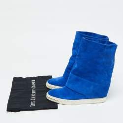 Pre Owned Casadei Blue Suede Wedge Mid Calf Boots Size 40
